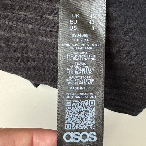 ASOS Ribbed Black V Neck Dress With Tie Bow On Back Size 8 - Picture 8 of 12